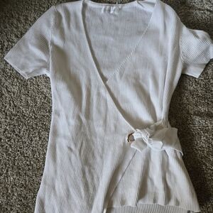 Vogue White Ribbed Wrap Top
